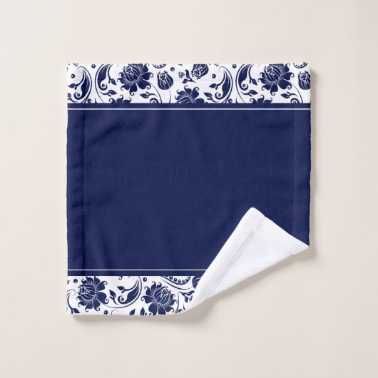 Monogram zeeblauw en witte  damkers 2 bad handdoek (Wasdoekje)