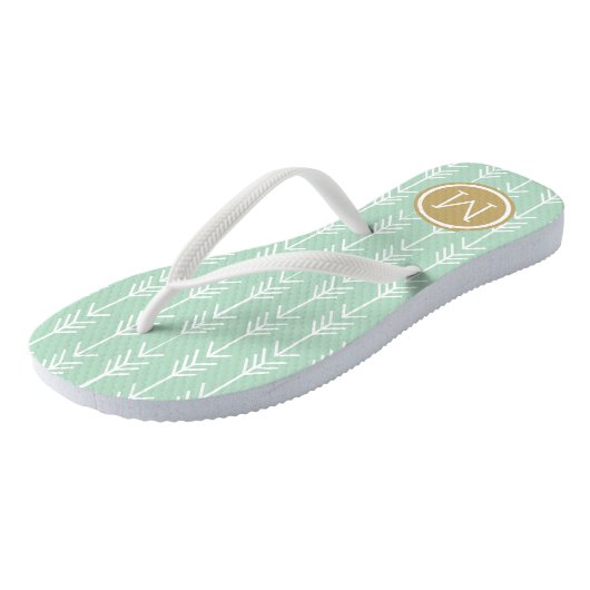 Monogram zeefoam en goudpijlen teenslippers (Schuin)