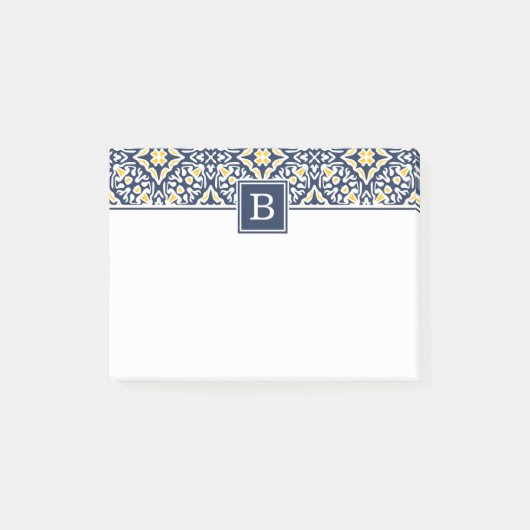 Monogram zeemacht en geel mediterraan Patroon Post-it® Notes (Voorkant)