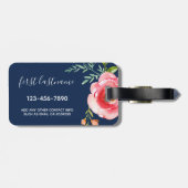 Monogram zeemacht en geverfde Waterverf bloemen Bagagelabel (Achterkant horizontaal)