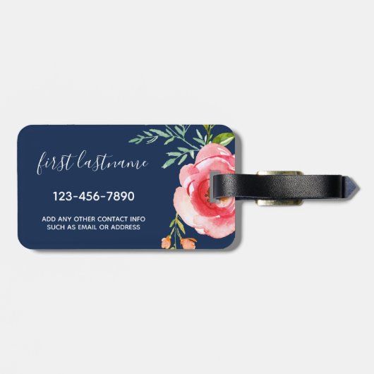 Monogram zeemacht en geverfde Waterverf bloemen Bagagelabel (Achterkant horizontaal)