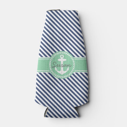 Monogram zeemacht en mint Stripes Flesjeskoeler (Voorkant)