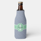 Monogram zeemacht en mint Stripes Flesjeskoeler (Fles Voorkant)