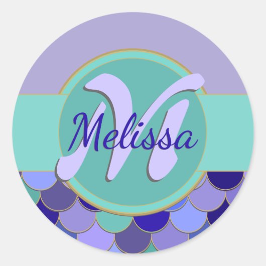 Monogram Zeemeermin Blad van stickers | Paars en B (Voorkant)