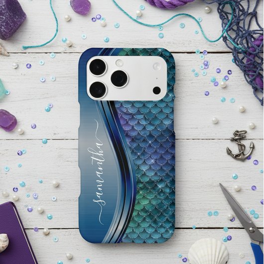 Monogram Zeemeermin Schaal Paars Marineblauw Case-Mate iPhone Case