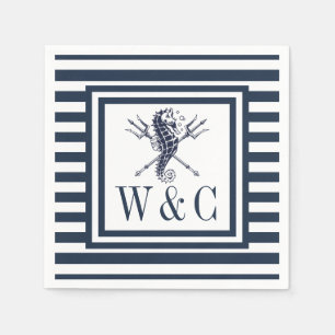 Monogram Zeepaard Scheepsstijl Navy Blauwe Streep Servet