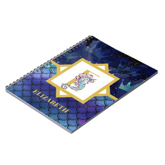 Monogram Zeepaardje Eenhoorn Zee Zeemeermin Schubb Notitieboek (Linkerzijde)