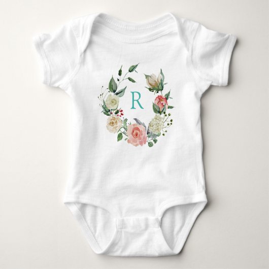 Monogram zeer aquarel bloemenkrans romper (Voorkant)