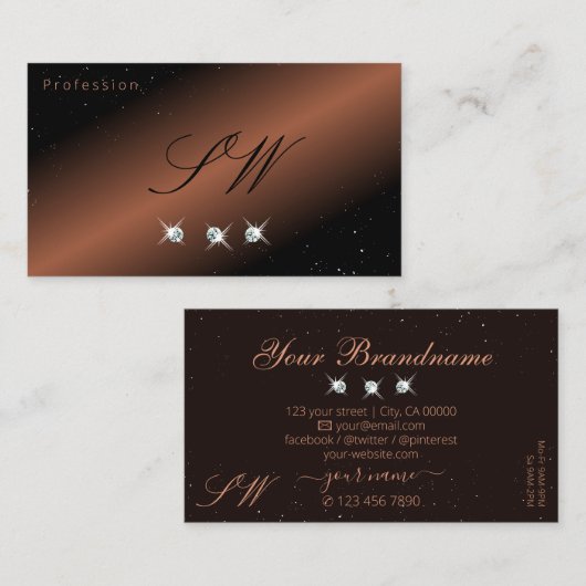 Monogram zeer elegant zwart-bruinspaardiamanten visitekaartje (Voorkant / Achterkant)