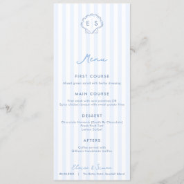 Monogram Zeeschelp Blauw En Wit Kust Bruiloft Menu
