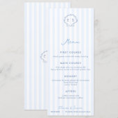 Monogram Zeeschelp Blauw En Wit Kust Bruiloft Menu (Voorkant / Achterkant)