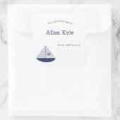 Monogram Zeilboot Jongen Baby shower Bookplate Vierkante Sticker (Tas)