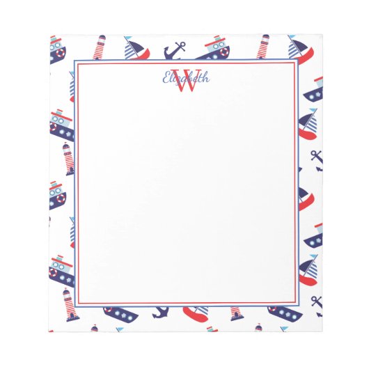 Monogram zeilschepen in preppy stijl notitieblok (Voorkant)