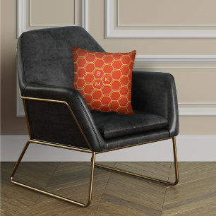 Monogram zeshoekig patroon oranje geel Manly Kussen