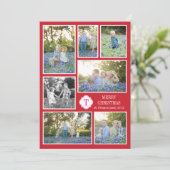 Monogram Zeven Foto Vakantie Kaart Rood Roze Stipp (Staand voorkant)