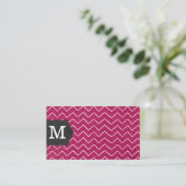 Monogram | Zig Zag Patroon | Leer Visitekaartje (Staand voorkant)