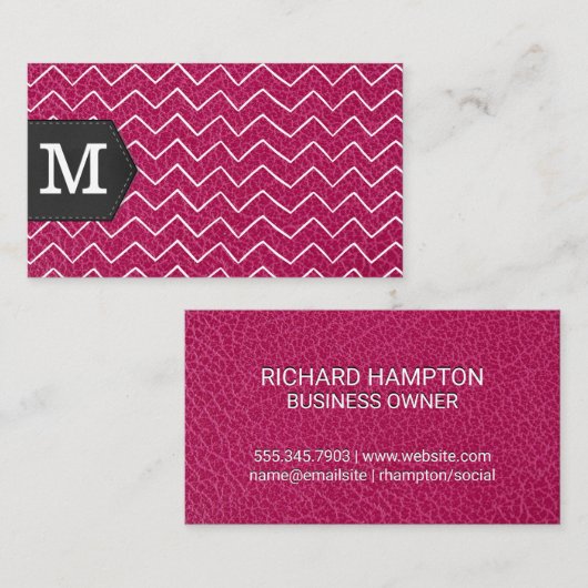 Monogram | Zig Zap Pattern | Leather Visitekaartje (Voorkant / Achterkant)