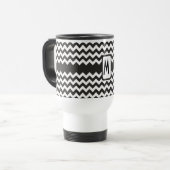Monogram Zigzag Travel Mug: Zwarte, witte Chevrons Reisbeker (Voorkant links)