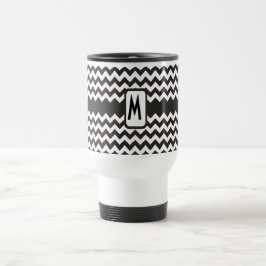 Monogram Zigzag Travel Mug: Zwarte, witte Chevrons Reisbeker