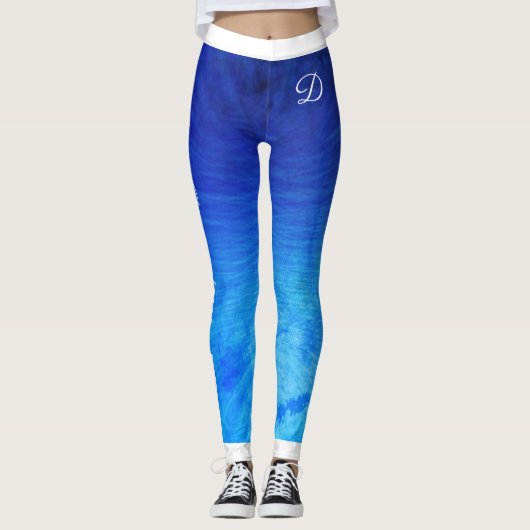 Monogram zijstrepen op gradiënt blauwe grunge leggings (Voorkant)