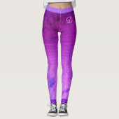 Monogram zijstrepen op gradiënt Paarse grunge Leggings (Voorkant)
