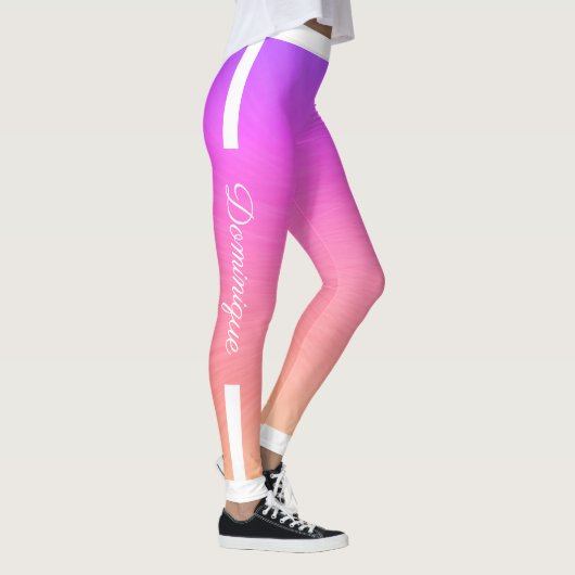 Monogram zijstrepen op gradiënt roze geweven leggings (Rechts)