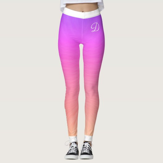 Monogram zijstrepen op gradiënt roze geweven leggings (Voorkant)