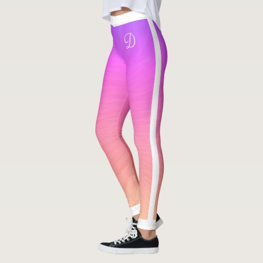 Monogram zijstrepen op gradiënt roze geweven leggings (Links)