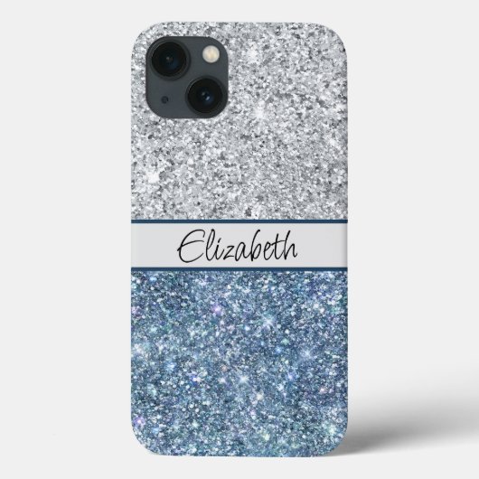 Monogram Zilver Blauwe Glitters Trendy Chic Stijlv Case-Mate iPhone Case (Achterkant)