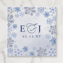 Monogram Zilver Blauwe Sneeuwvlokken Winter Bruilo