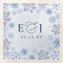 Monogram Zilver Blauwe Sneeuwvlokken Winter Bruilo
