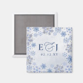 Monogram Zilver Blauwe Sneeuwvlokken Winter Bruilo Magneet (Voorkant / Achterkant)
