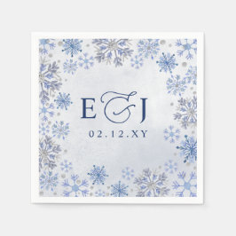 Monogram Zilver Blauwe Sneeuwvlokken Winter Bruilo Servet
