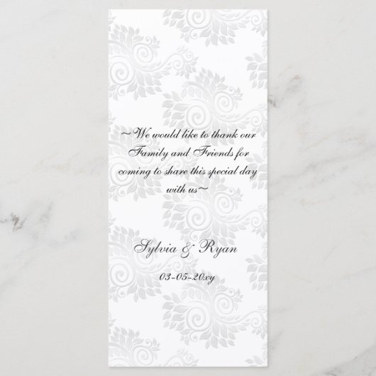 Monogram Zilver Bruiloft Menu (Achterkant)