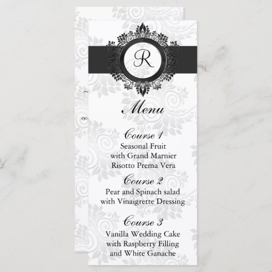 Monogram Zilver Bruiloft Menu (Voorkant / Achterkant)