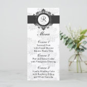 Monogram Zilver Bruiloft Menu (Staand voorkant)