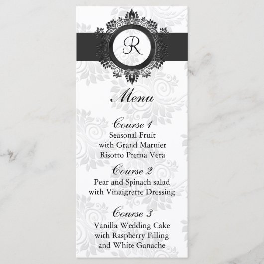 Monogram Zilver Bruiloft Menu (Voorkant)