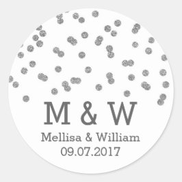Monogram Zilver Confetti bruiloft gunst Labels