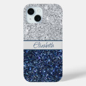Monogram Zilver Donkerblauwe Glitters Trend Chic Case-Mate iPhone Case (Achterkant)