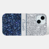 Monogram Zilver Donkerblauwe Glitters Trend Chic Case-Mate iPhone Case (Achterkant (horizontaal))