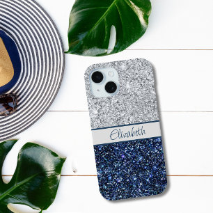 Monogram Zilver Donkerblauwe Glitters Trend Chic iPhone 15 Case