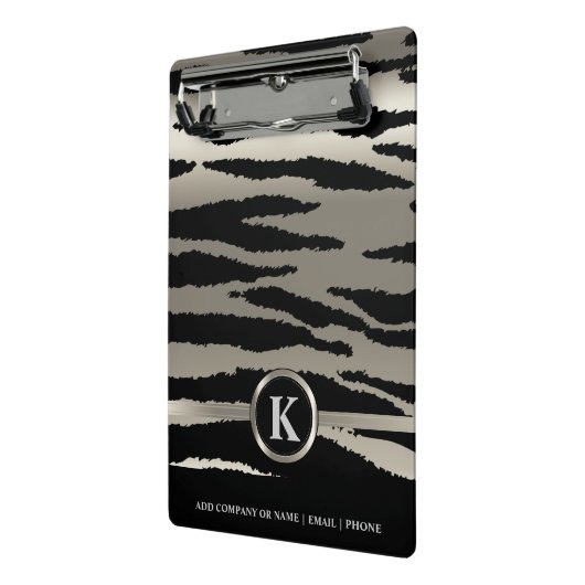 Monogram Zilver en Zwarte Zebra Stripes Mini Klembord (Angled2)