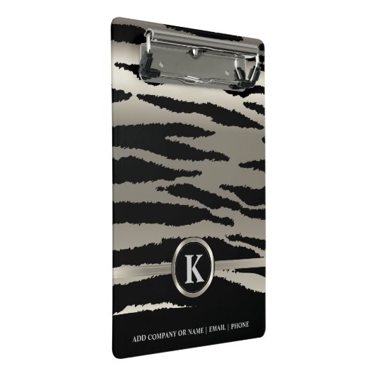 Monogram Zilver en Zwarte Zebra Stripes Mini Klembord (Schuin)