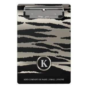 Monogram Zilver en Zwarte Zebra Stripes Mini Klembord