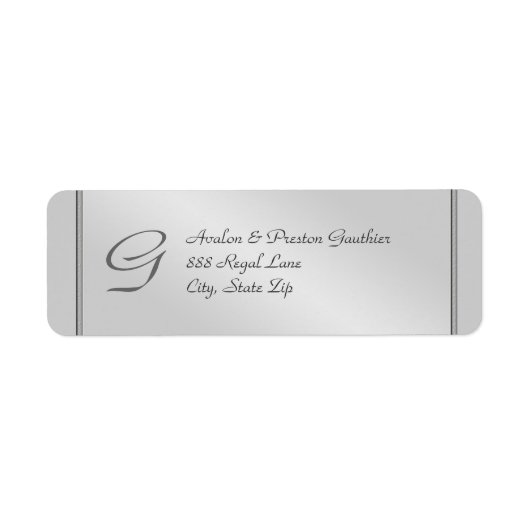 Monogram Zilver Faux Metaal Bruiloft Adres Label (Voorkant)