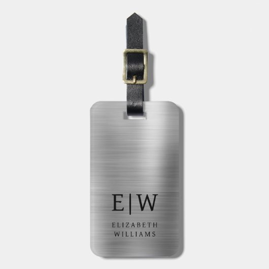 Monogram Zilver Geborsteld Metaal Elegant Bagagelabel (Voorkant verticaal)