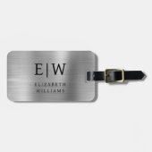 Monogram Zilver Geborsteld Metaal Elegant Bagagelabel (Voorkant horizontaal)