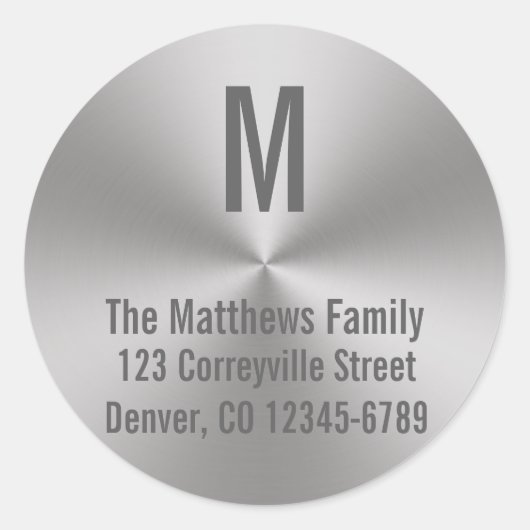 Monogram Zilver Geborsteld Metaal Kijk |Radiaal ad Ronde Sticker (Voorkant)