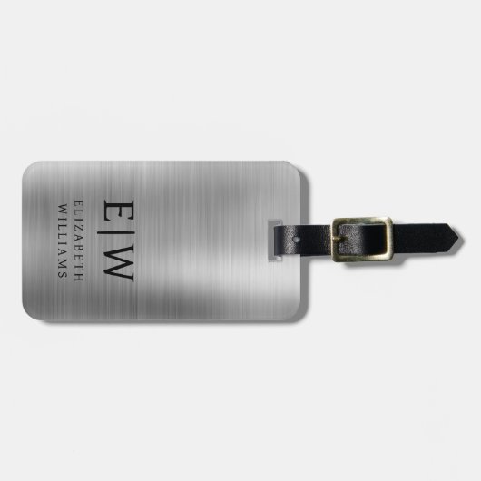 Monogram Zilver Geborsteld Metallic Elegant Bagagelabel (Voorkant horizontaal)