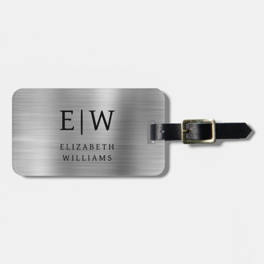 Monogram Zilver Geborsteld Metallic Elegant Bagagelabel (Voorkant horizontaal)